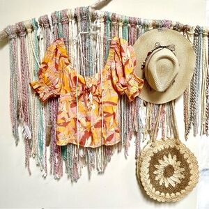 Mango dream Boho blouse shabby chic vacation vibe & square back +puff sleeves